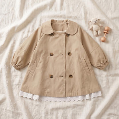 Lilo Double Breasted Lace Trim Trench Coat