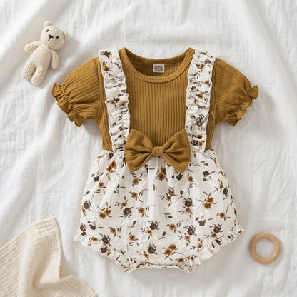 Lilo Floral Short Sleeve Romper - Ochre Floral