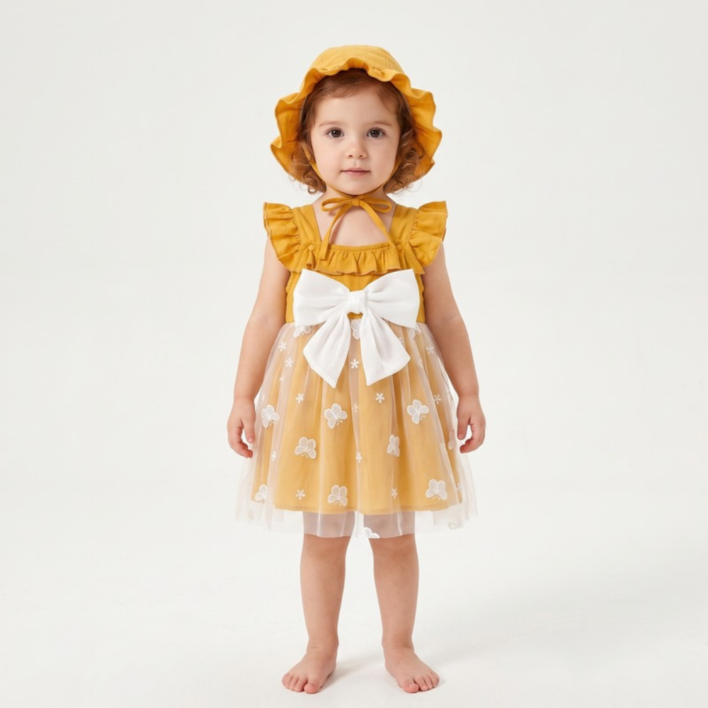 Lilo Floral Pastoral Princess Dress - Golden Yellow