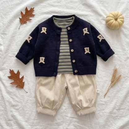 Lilo Knit Cardigan and Pants Set - Navy Bear