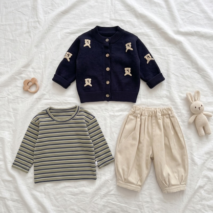 Lilo Knit Cardigan and Pants Set - Navy Bear