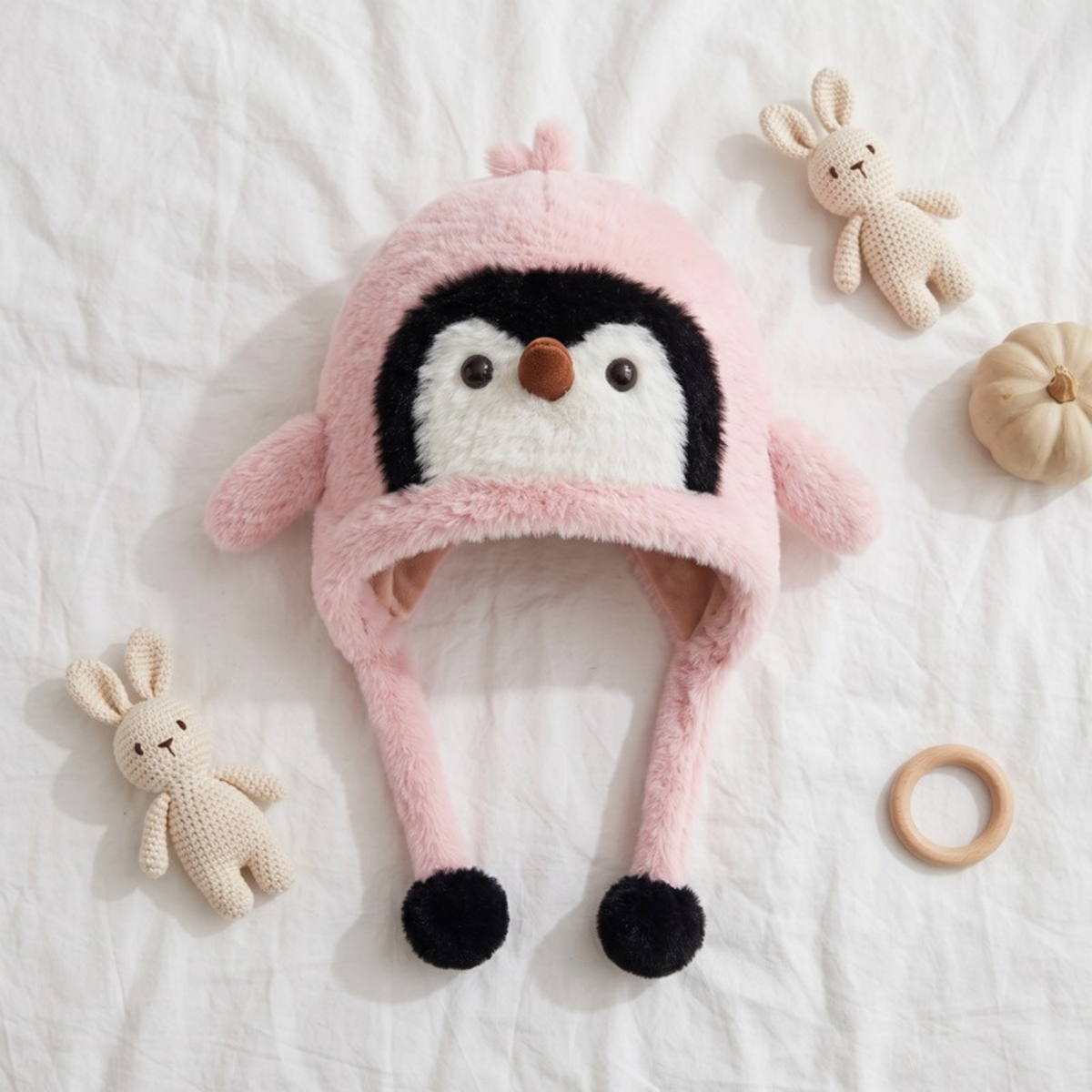 Lilo Penguin Plush Winter Hat - Pink