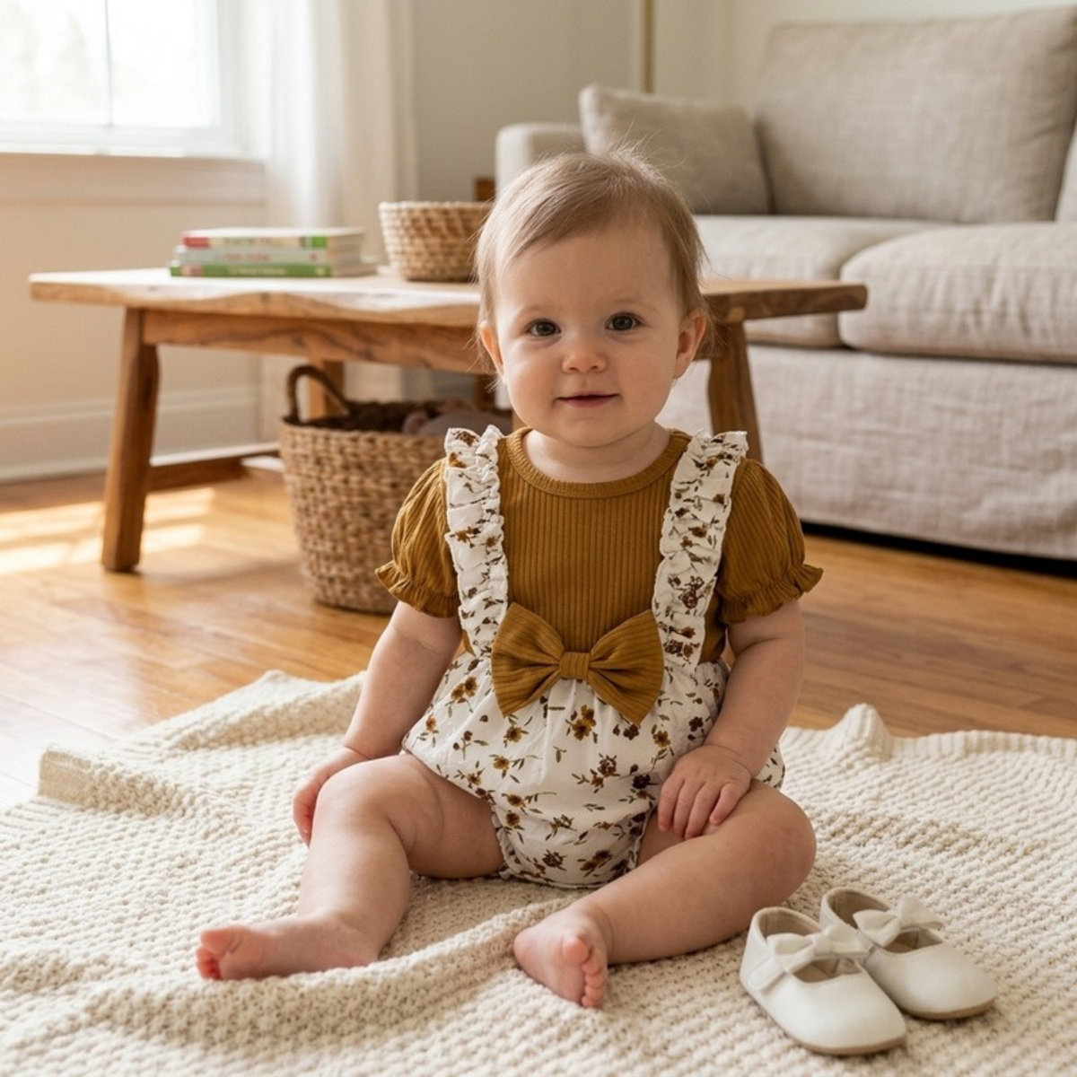 Lilo Floral Short Sleeve Romper - Ochre Floral