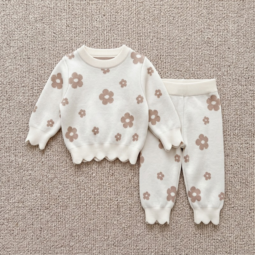 Lilo Floral Knit Jumper and Trouser Set - Taupe Floral