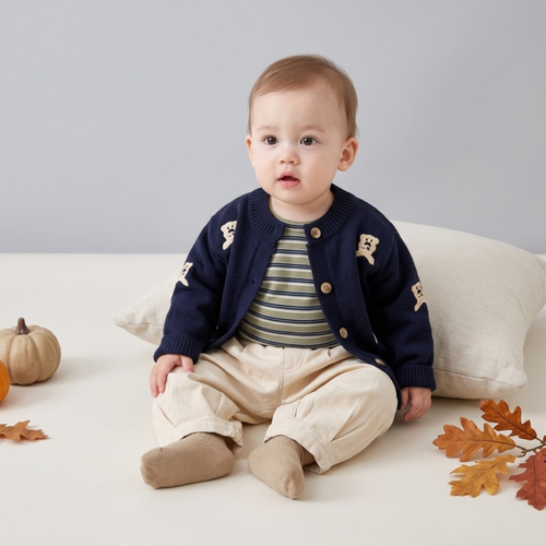 Lilo Knit Cardigan and Pants Set - Navy Bear