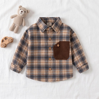 Lilo Harbor Boys Plaid Shirt - Brown Plaid