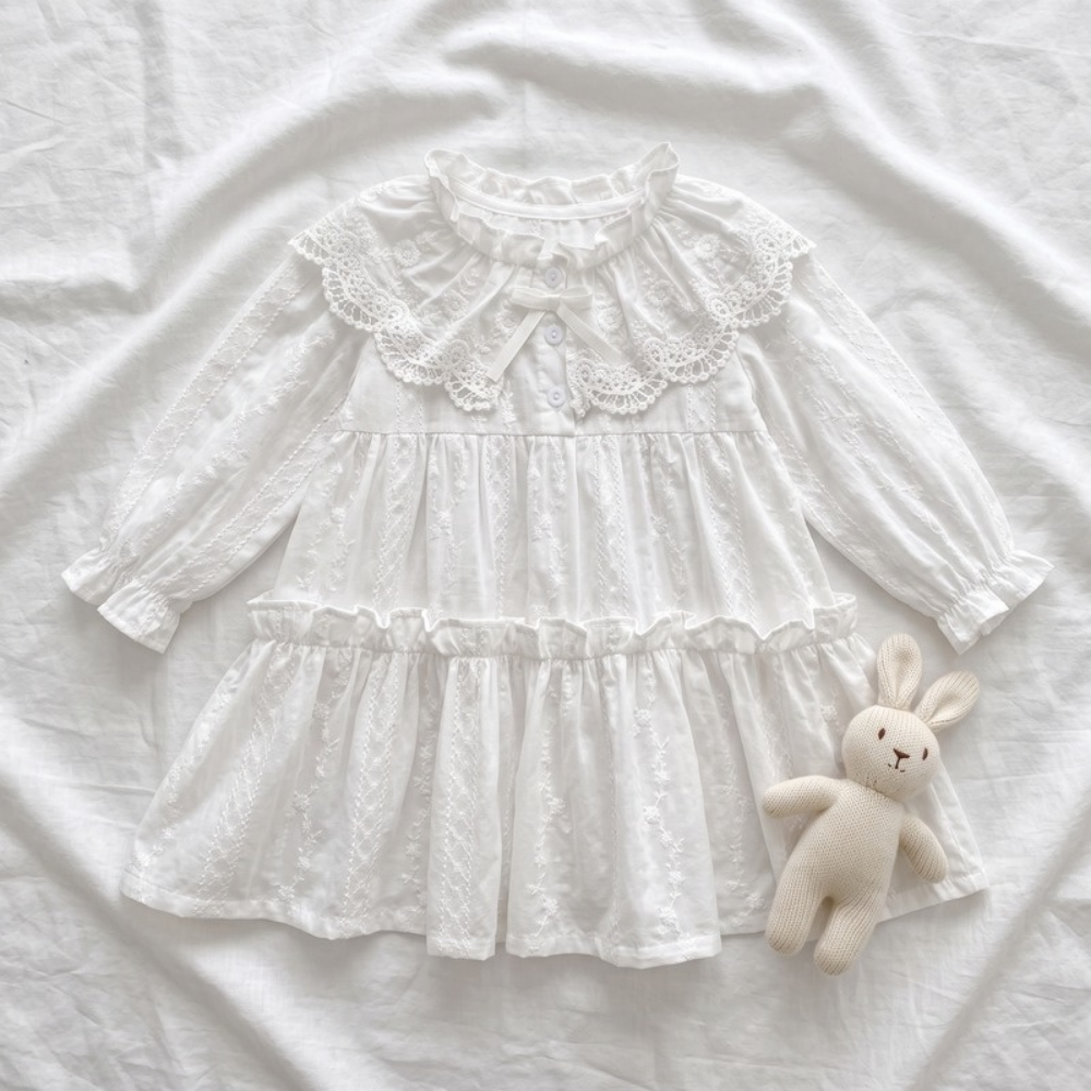 Lilo French Lace Collar Dress - White