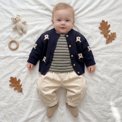 Lilo Knit Cardigan and Pants Set - Navy Bear