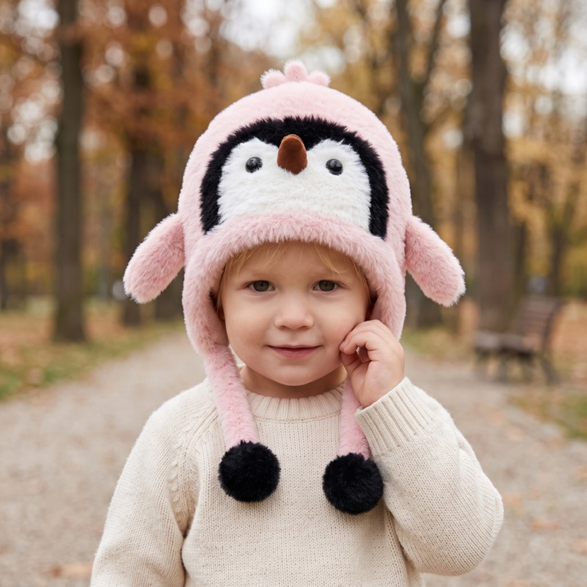 Lilo Penguin Plush Winter Hat - Pink