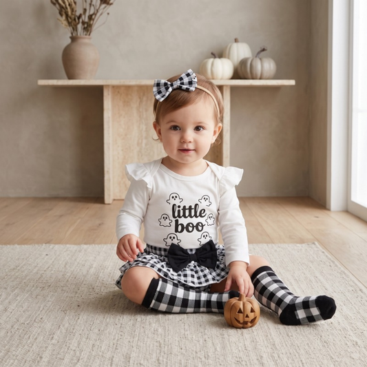 Lilo Pumpkin Print Romper Pants and Headband Set - Black Ghost