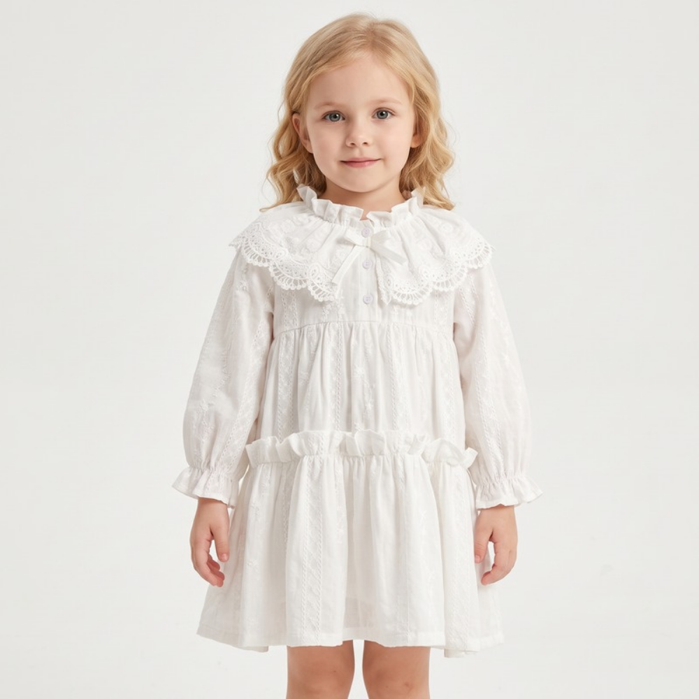 Lilo French Lace Collar Dress - White