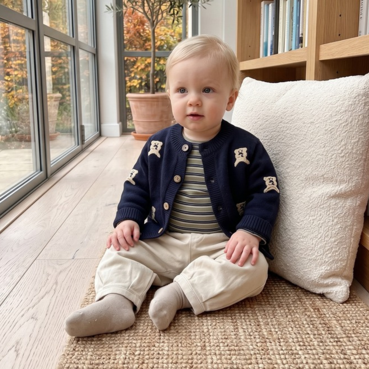 Lilo Knit Cardigan and Pants Set - Navy Bear