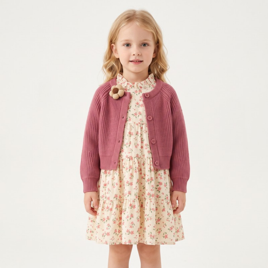 Lilo Knit Cardigan and Floral Dress Set - Pink Cardigan