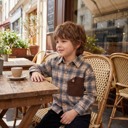 Lilo Harbor Boys Plaid Shirt - Brown Plaid