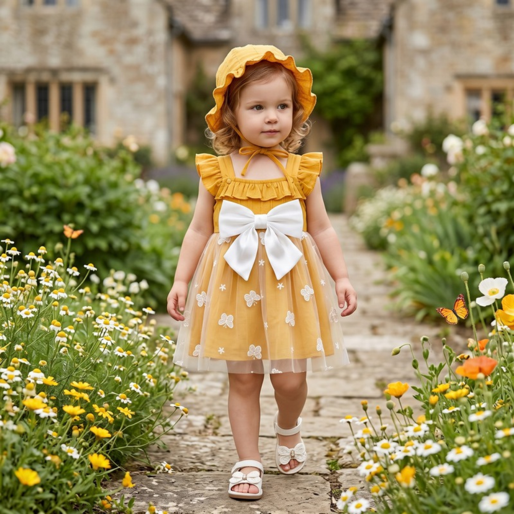 Lilo Floral Pastoral Princess Dress - Golden Yellow