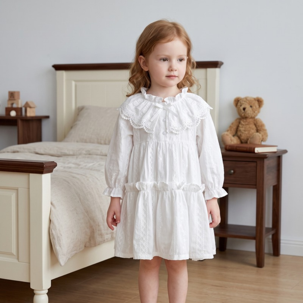 Lilo French Lace Collar Dress - White
