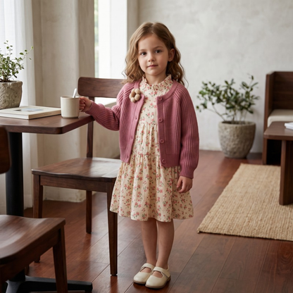 Lilo Knit Cardigan and Floral Dress Set - Pink Cardigan