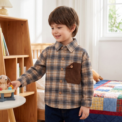 Lilo Harbor Boys Plaid Shirt - Brown Plaid