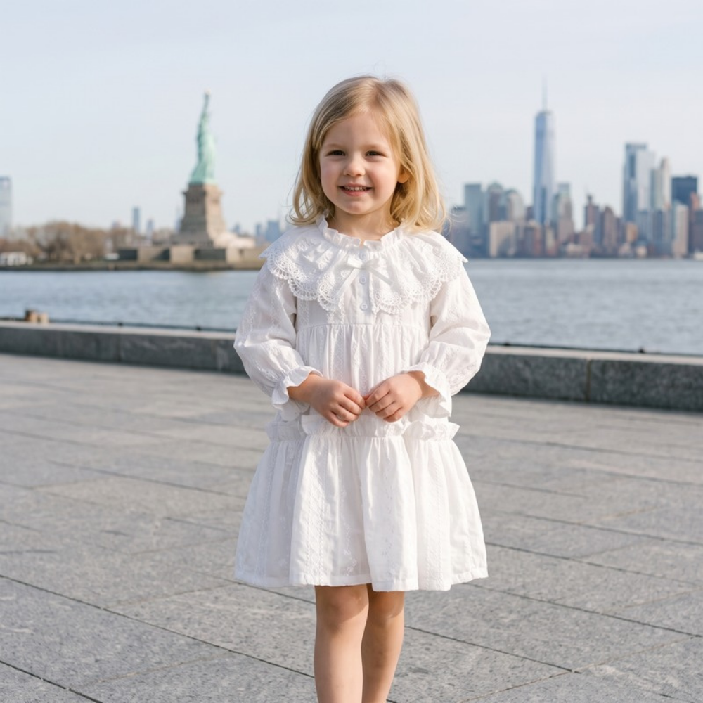 Lilo French Lace Collar Dress - White