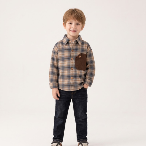 Lilo Harbor Boys Plaid Shirt - Brown Plaid