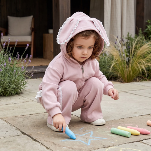 Lilo Bunny Ear Hoodie Set - Pink