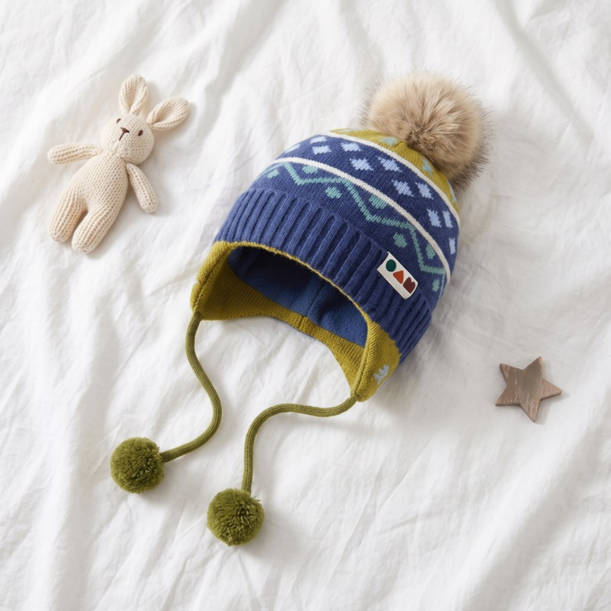 Lilo Fair Isle Ear Flap Hat - Navy and Olive