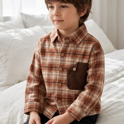 Lilo Harbor Boys Plaid Shirt - Rust Plaid
