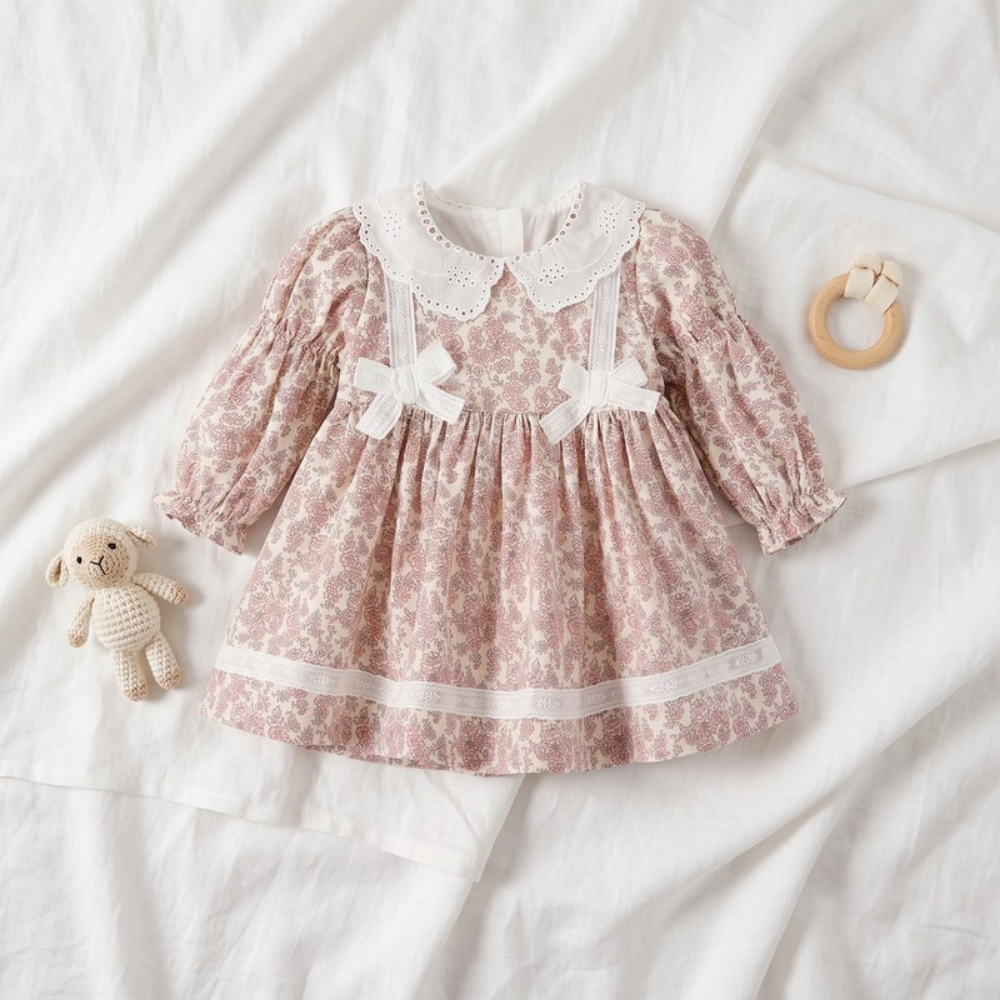 Lilo Floral Lace Bow Princess Dress - Pink Floral