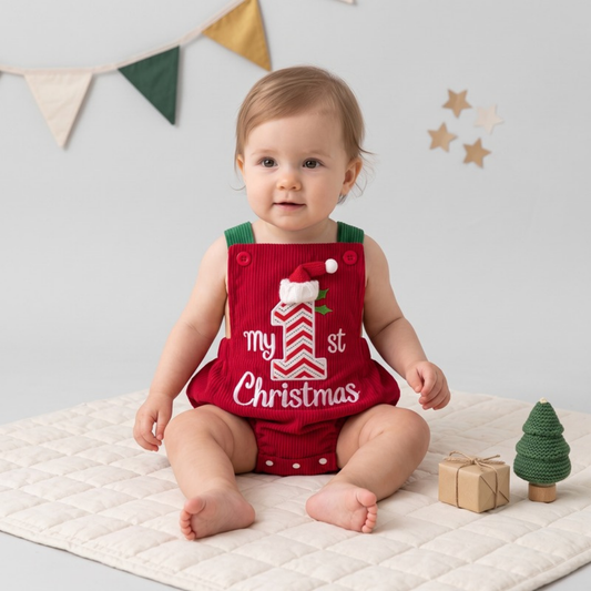 Lilo Corduroy Embroidered Sleeveless Romper - Red