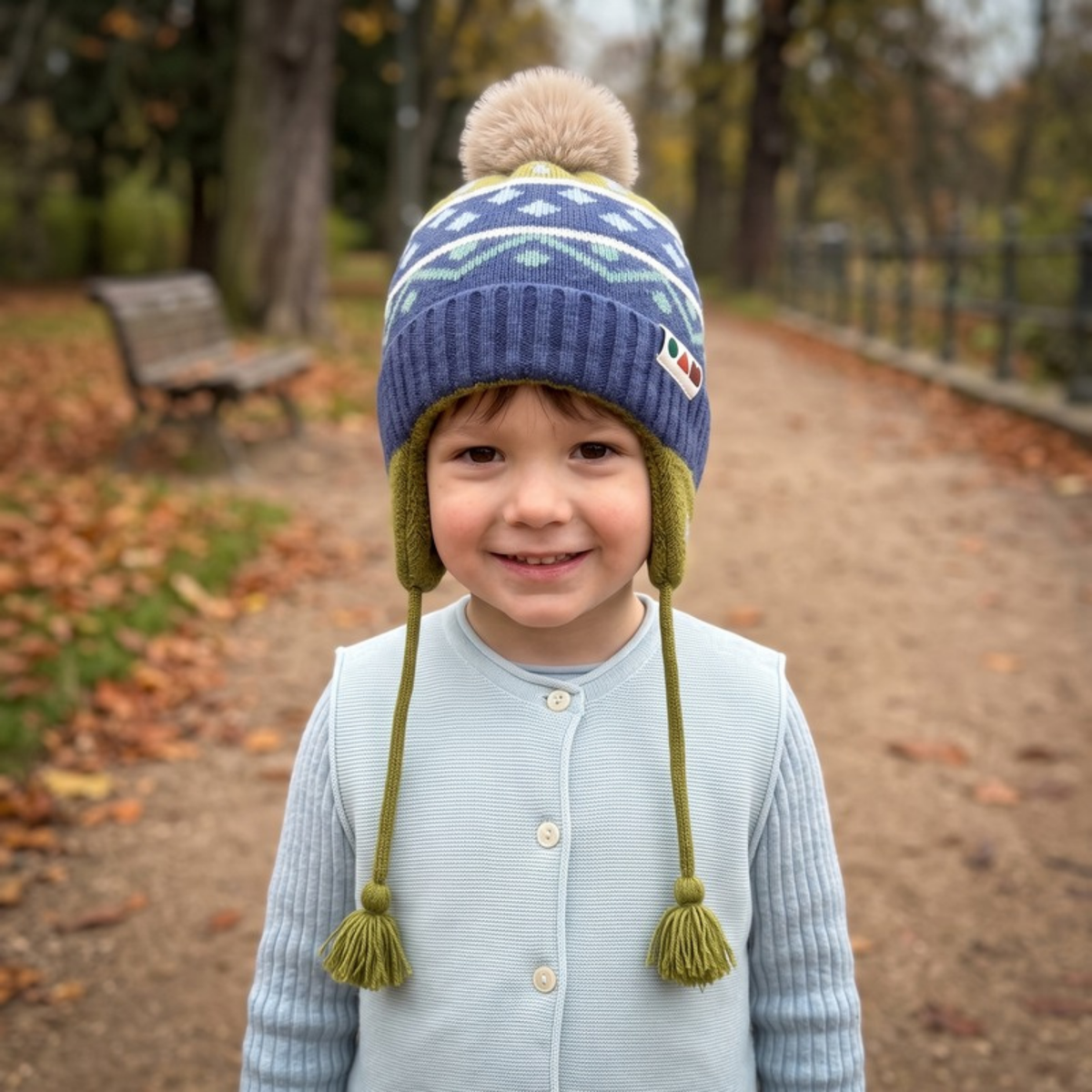 Lilo Fair Isle Ear Flap Hat - Navy and Olive