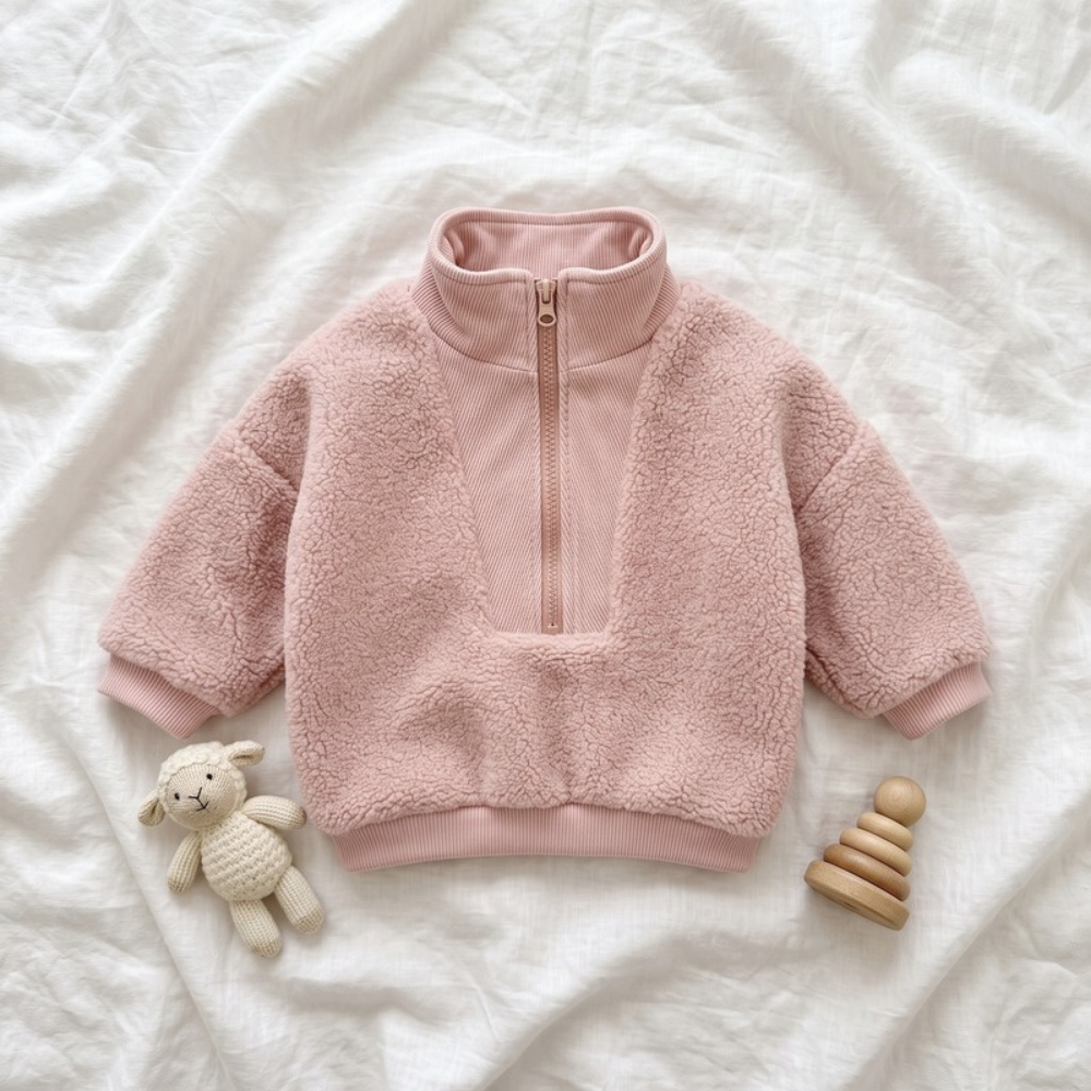 Lilo Lamb Fleece High Neck Zip Sweatshirt - Pink