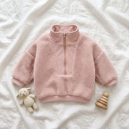 Lilo Lamb Fleece High Neck Zip Sweatshirt - Pink