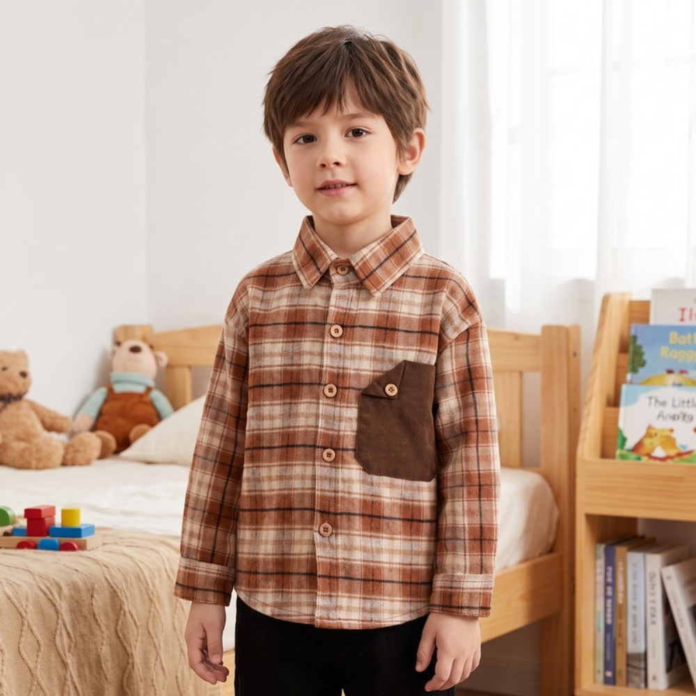 Lilo Harbor Boys Plaid Shirt - Rust Plaid