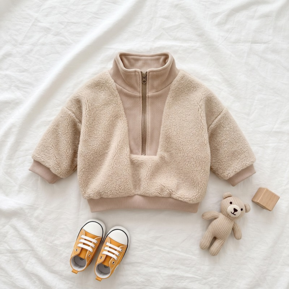 Lilo Lamb Fleece High Neck Zip Sweatshirt - Oatmeal