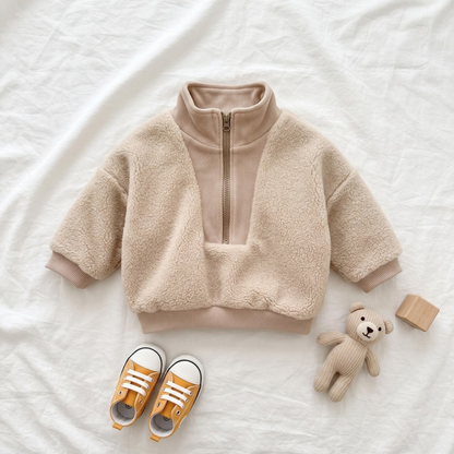 Lilo Lamb Fleece High Neck Zip Sweatshirt - Oatmeal