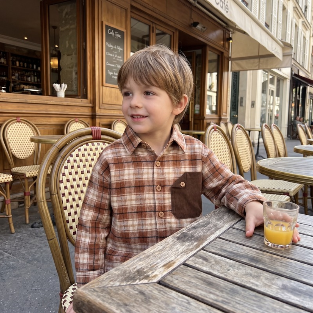 Lilo Harbor Boys Plaid Shirt - Rust Plaid