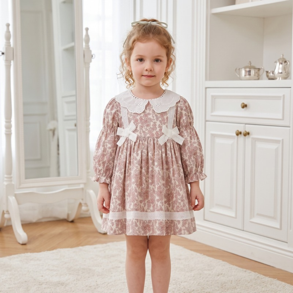Lilo Floral Lace Bow Princess Dress - Pink Floral
