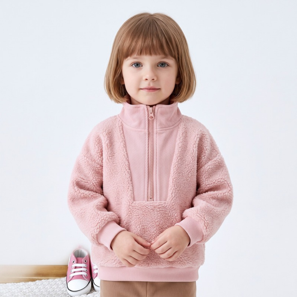 Lilo Lamb Fleece High Neck Zip Sweatshirt - Pink