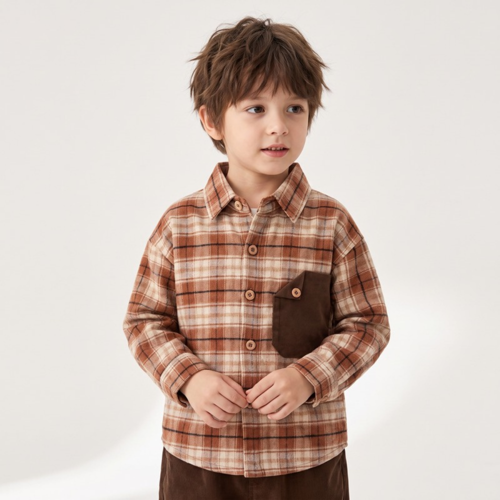Lilo Harbor Boys Plaid Shirt - Rust Plaid