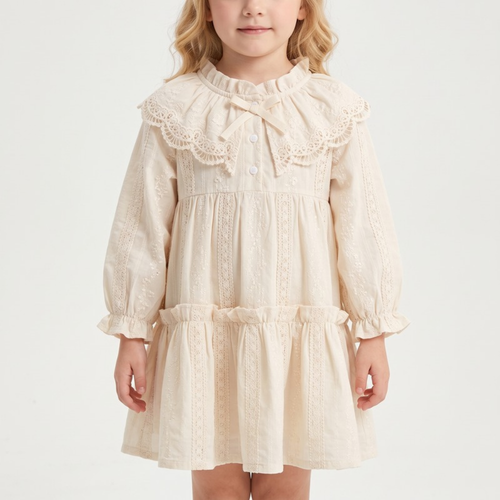 Lilo French Lace Collar Dress - Apricot