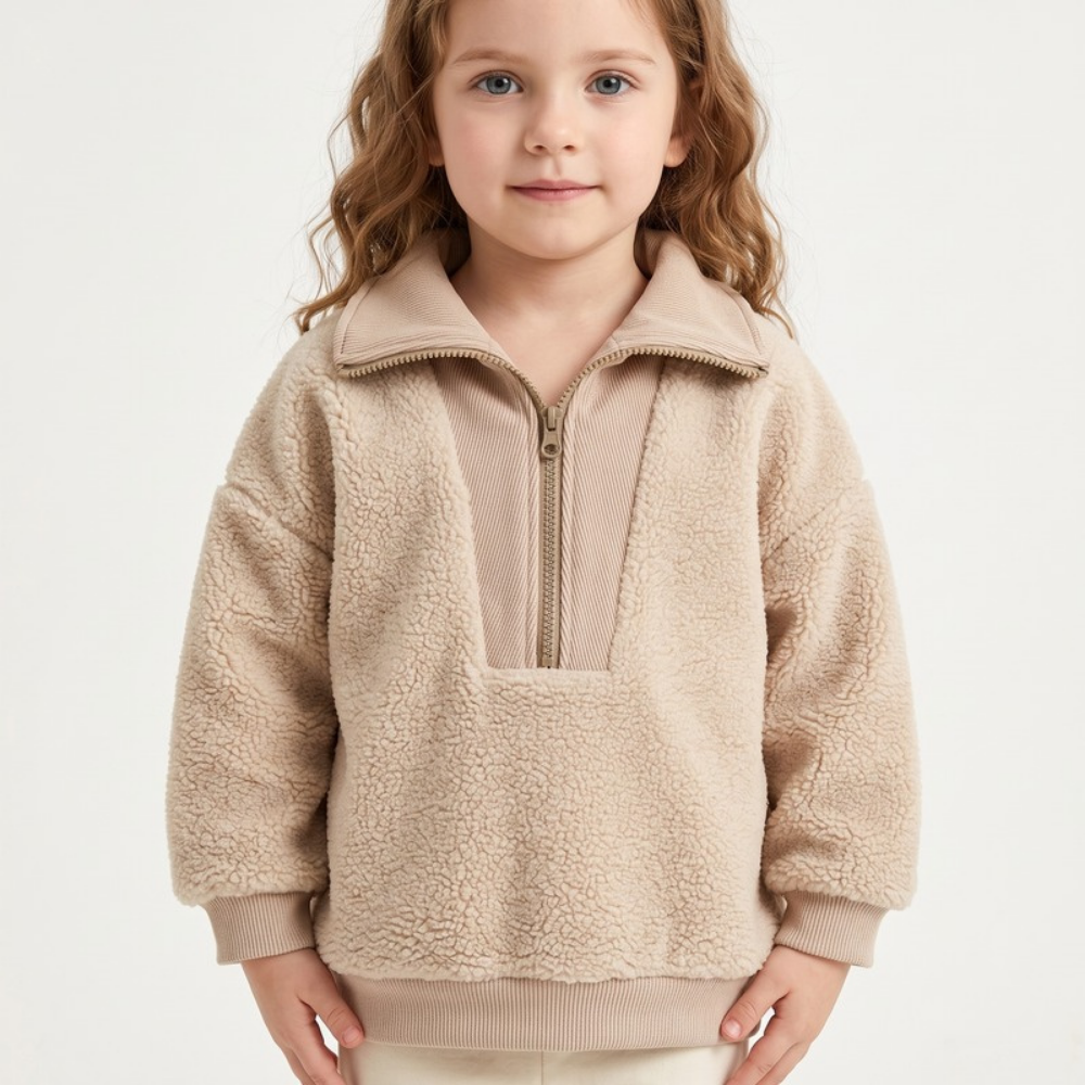 Lilo Lamb Fleece High Neck Zip Sweatshirt - Oatmeal