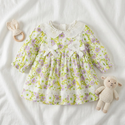 Lilo Floral Lace Bow Princess Dress - Green Floral