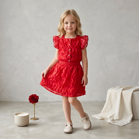 Lilo Mesh Wave Top and Skirt Set - Red