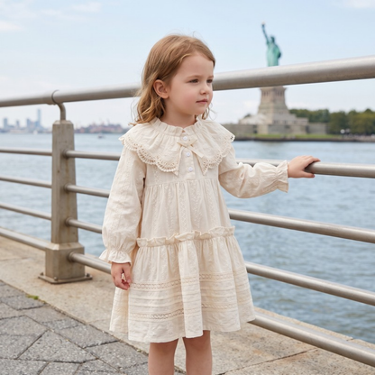 Lilo French Lace Collar Dress - Apricot