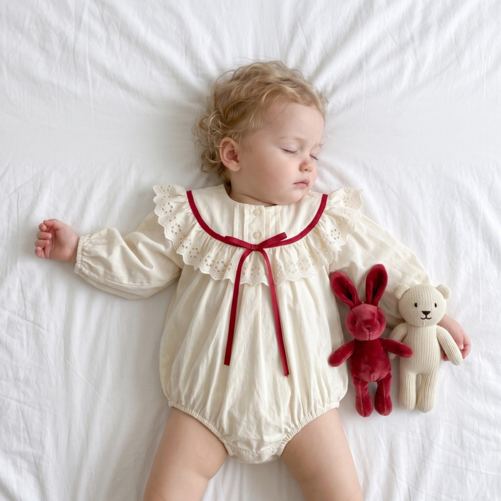 Lilo Long Sleeve Romper Dress - Cream Romper