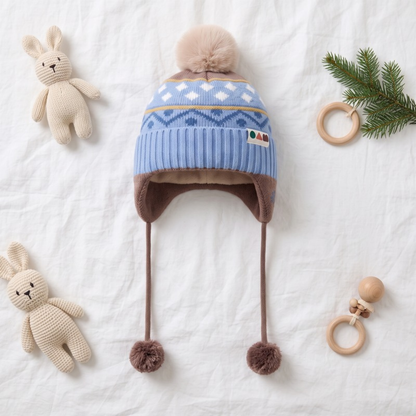 Lilo Fair Isle Ear Flap Hat - Sky Blue and Brown