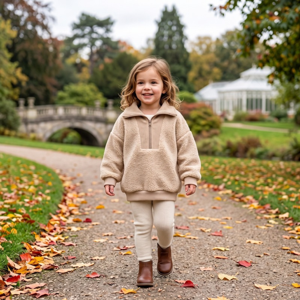 Lilo Lamb Fleece High Neck Zip Sweatshirt - Oatmeal