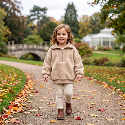 Lilo Lamb Fleece High Neck Zip Sweatshirt - Oatmeal