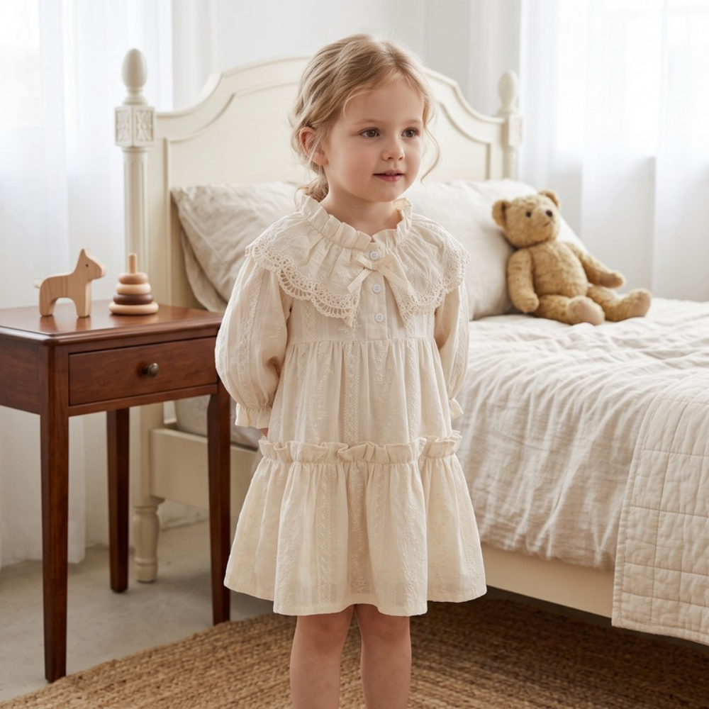 Lilo French Lace Collar Dress - Apricot