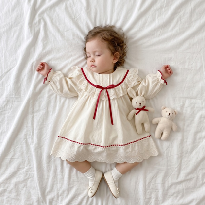 Lilo Long Sleeve Romper Dress - Cream Dress